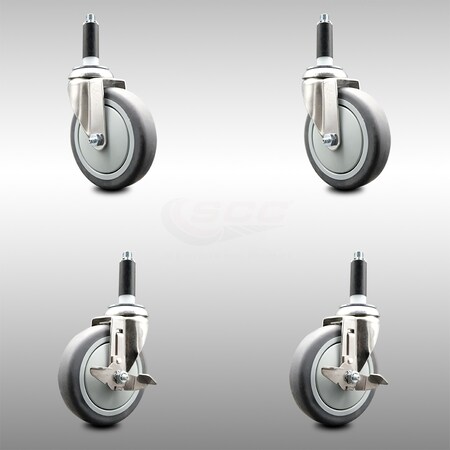 Service Caster 5 Inch 316SS Thermoplastic Rubber Swivel 7/8 Inch Stem Caster Brake SCC, 2PK SCC-SS316EX20S514-TPRB-2-TLB-2-78